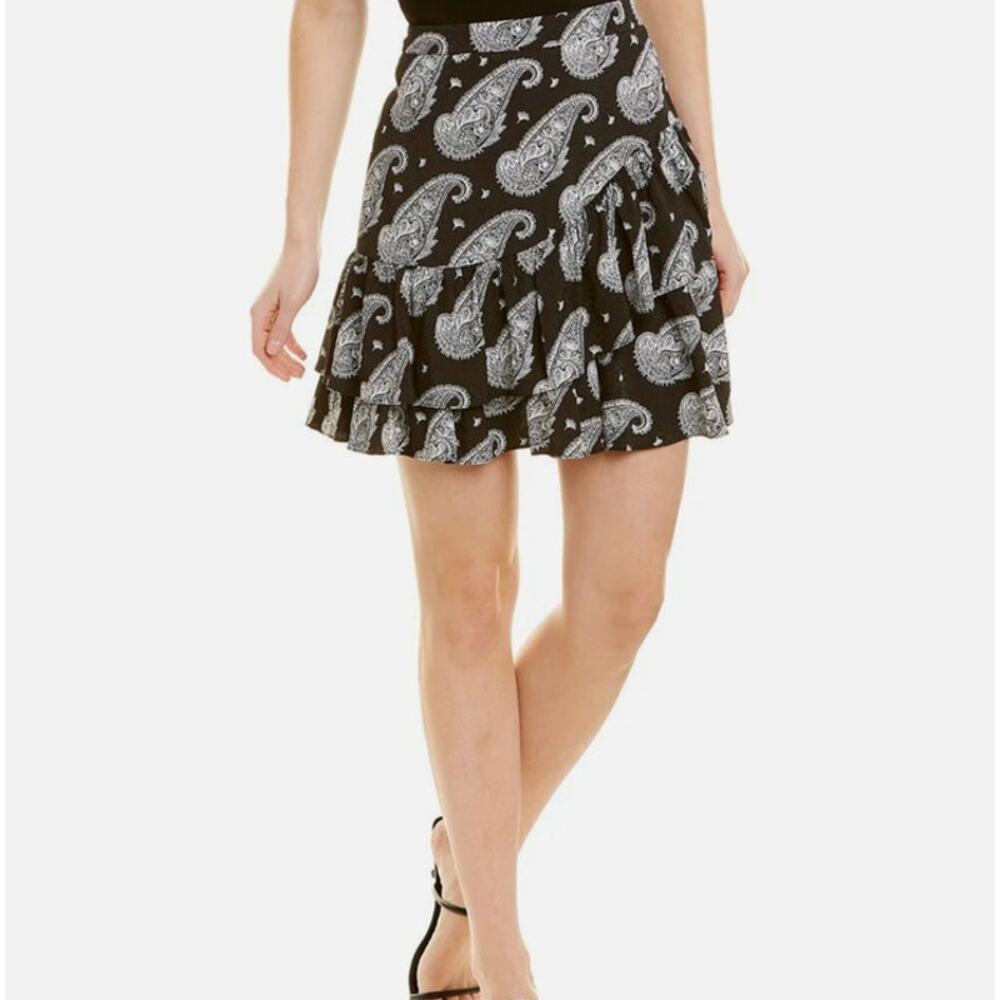 Ted Baker Lanee Printed Tiered Frill Mini Paisley Black Skirt Size XS 0-2 NWT